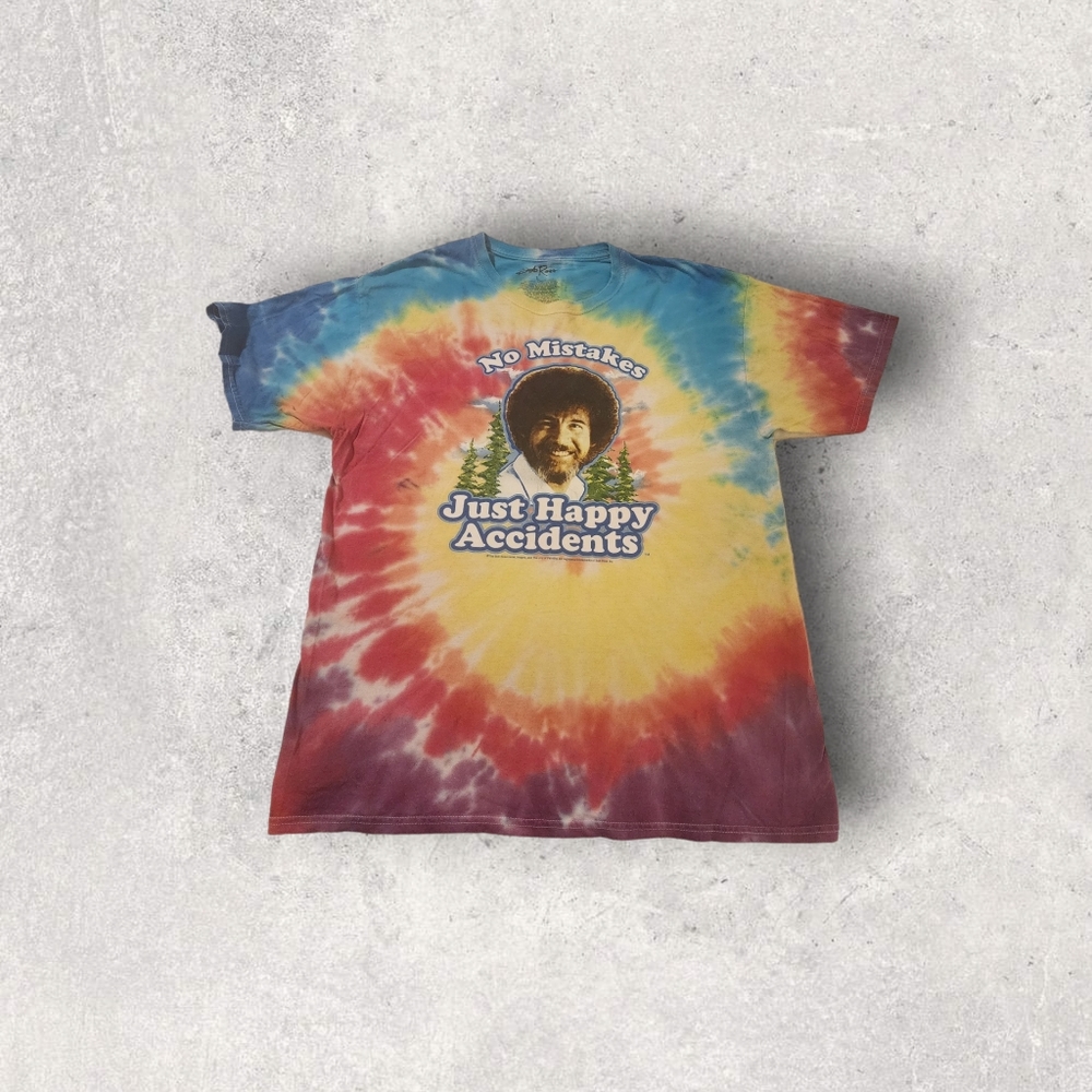 Official Bob Ross T-Shirt Tie Dye No Mistakes Just Happy Accidents Lg Distressed